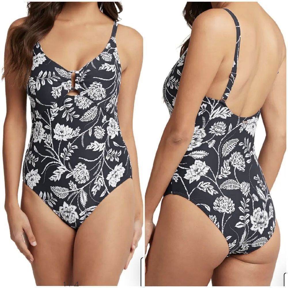 SEA LEVEL Floral Dark Navy floral Print Woman's One-Piece Swimsuit Sz 6